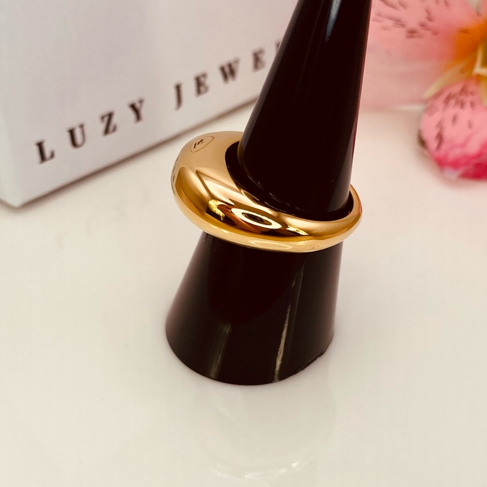 Minimalist Glossy Elevated Hiphop Design Ring in Gold - Picture 7 of 8